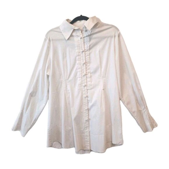 Soft Surrounding White Front Pleated Button Up XL Long Sleeve Business Career - Picture 1 of 7
